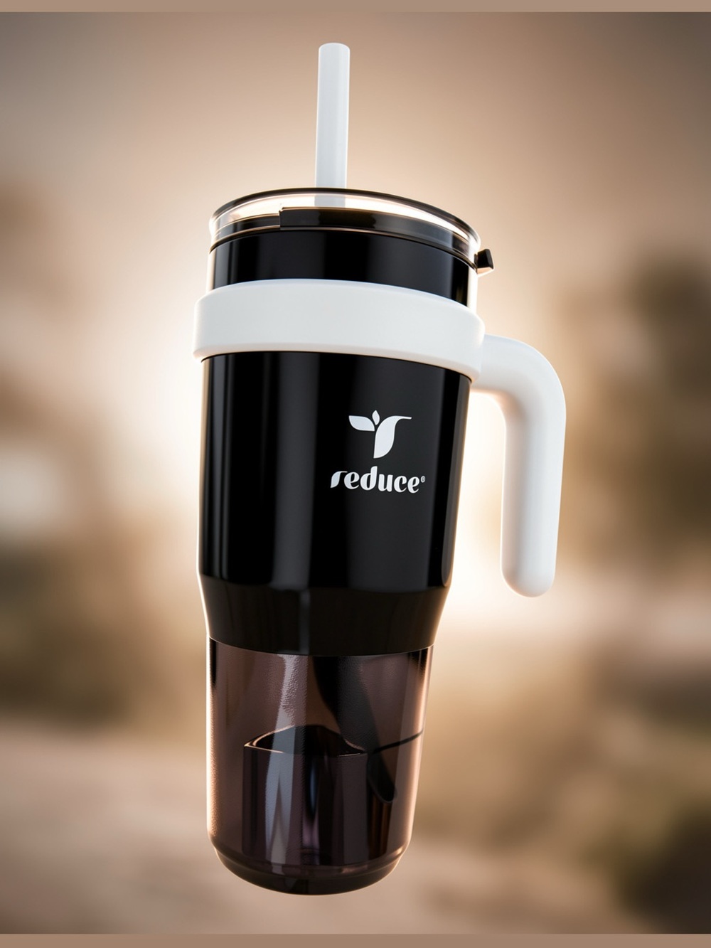 Reduce Black & White Insulated Travel Mug with Straw and Handle